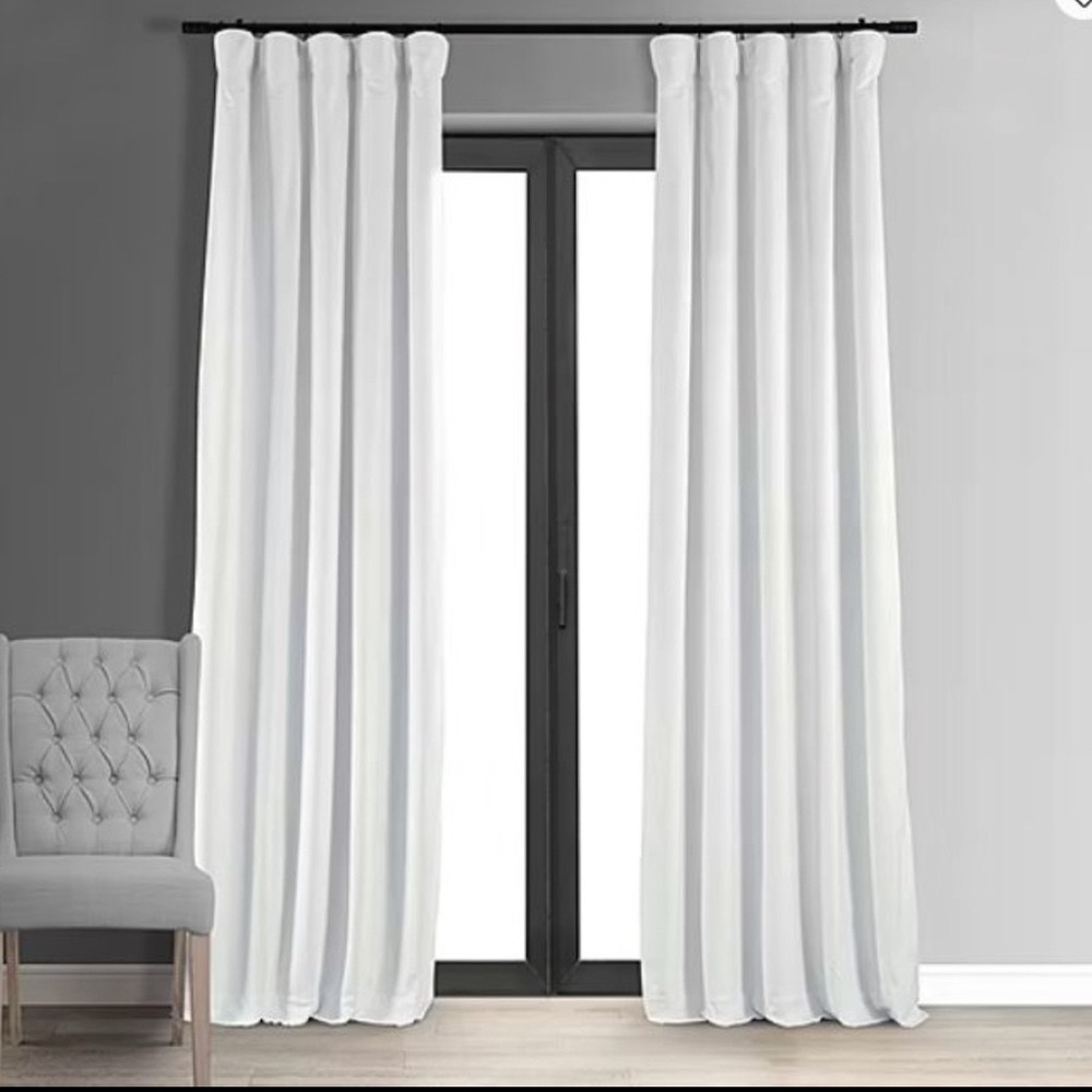 Two White Velvety Curtains 94 in x 49 Exclusive Fabrics + Furnishings Two Panels